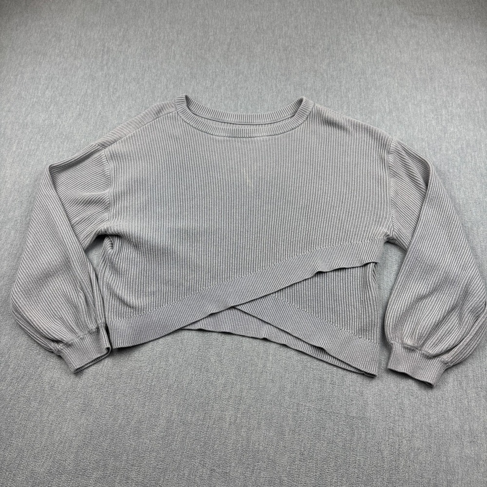 Lululemon Sweater Women 10 Gray Reversible Crossover Ribbed Pullover Long Sleeve
